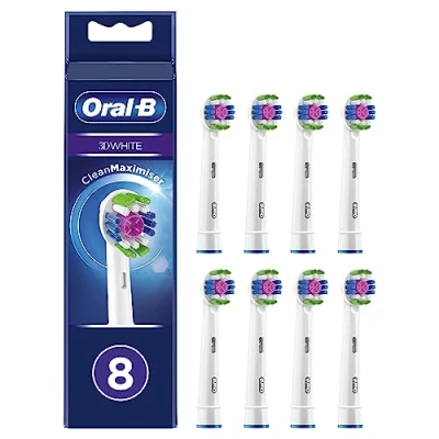 Imagen de Oral B 3D White Cabezales de Recambio, Pack 8 Recambios Originales con Tecnología CleanMaximiser para Cepillos Dientes Eléctricos