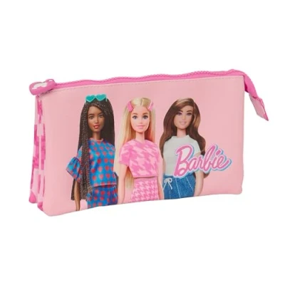 Imagen de Safta Barbie Love Portatodo Triple, Estuche Infantil, Niño, Ideal para Niños en Edad Escolar, Cómodo y Versátil, Calidad Resistencia, 22x3x12 cm, Color Rosa