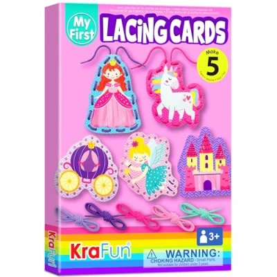 Imagen de KRAFUN Unicornio Principiante My First Kit de tarjetas cordones para manualidades infantiles, 5 proyectos fáciles princesa, instrucciones, niños pequeños