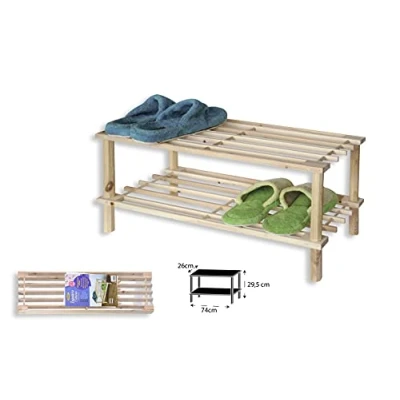 Imagen de HERSIG Banco Zapatero Madera Entrada Recibidor 2 Alturas 74 x 26 29,5 cm Color Natural