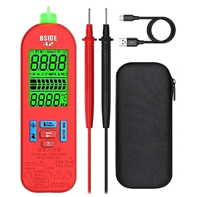 Imagen de BSIDE A2 Multímetro Digital Inteligente 6000 Conteos Tester Electricista Mini con VFD y Batería Recargable Comprobador de Corriente Capacidad Ohm Hz Diodo Probador Voltaje Continuidad Estuche