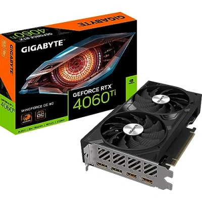 Imagen de Gigabyte Tarjeta gráfica NVIDIA GeForce RTX 4060 Ti WINDFORCE OC, 8 GB GDDR6, 128 bits, PCI E 4.0, Reloj de núcleo 2550 MHz, 2 DP 1.4, HDMI 2.1a, DLSS 3 GV N406TWF2OC 8GD