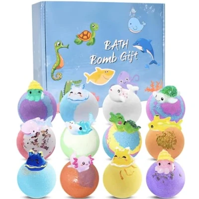 Imagen de Bombas de Baño para Niños con Regalo Sorpresa,12Pcs Set Bolas Aceites Esenciales,Bombas Espuma Natural Orgánicas Burbujas Regalos Cumpleaños/Navidad Niñas