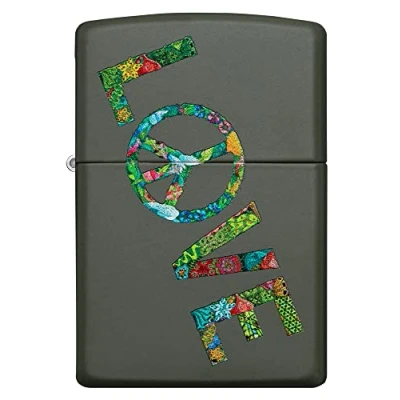 Imagen de ZIPPO Peace and Love Design Color Image Green Matte Mechero de tormenta, Recargable, en Caja Regalo