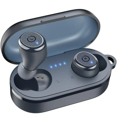 Imagen de TOZO T10 Mini Auriculares Inalámbricos Bluetooth 5.3, Cascos Reproducción 55H con Estuche, Personalizar EQ, Ergonómicos IPX8 Impermeables Blanco Claro