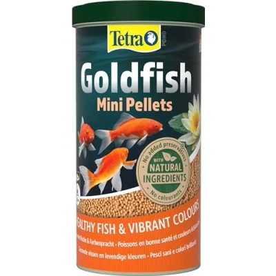 Imagen de Tetra Pond Goldfish Mini Pellets, Alimento para pequeños carpines dorados y peces de agua fría en estanques jardín, lata 1 litro