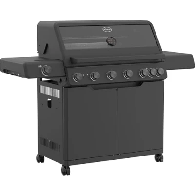 Imagen de RÖSLE ALLFLAME Hero 6 Barbacoa de Gas Quemadores (3.5 kW cada uno), BACKBURNER, Superficie Asado 92.5x45 cm, Rejillas Fundición, Fundición Inyectada Aluminio, Tapa con Cristal, Negro