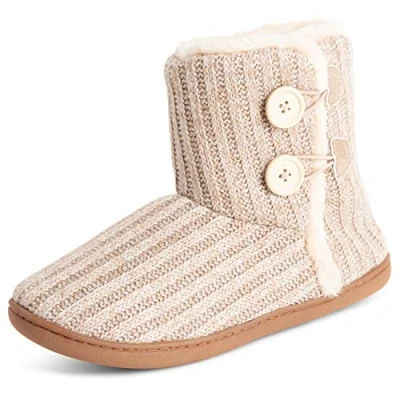 Imagen de Polar Mujer Espuma De Memoria Punto Botón Piel Sintética Al Aire Libre Suela Goma Felpa Invierno Comodidad Zapatillas Beige UK7/EU40 YC0718