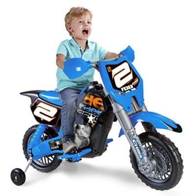 Imagen de Feber Rider Cross Azul con Casco, Moto Eléctrica de 6V, Motocross Juguete, Aspecto y Pegatinas Deportivas, Tiene Pedales Ruedines, para Niños Niñas Entre 2 7 años, Famosa (800012224)