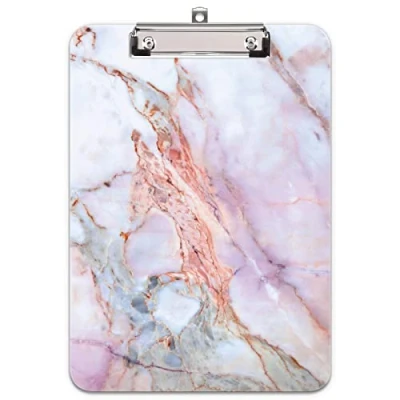 Imagen de Hnogri portapapeles con pinza a4, diseno de moda portapapele plastico rígido, Clipboard A4 Carpetas y tableros pinza, para material oficina escolar, Mármol la grieta