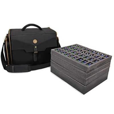Imagen de ENHANCE Funda de Transporte para Minifiguras, Almacenamiento 108 Figuras Grandes en 4 Niveles Espuma, Bolsa Viaje con Compartimento Libro y 2 Bolsas Dados fichas
