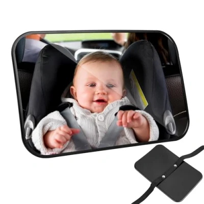 Imagen de AiQInu Espejo Coche Bebé Grande, Irrompible para Silla Trasera de Inastillable Bebe, 100% a Prueba Roturas Negro