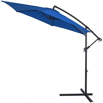 Imagen de Kingsleeve® Sombrilla de Jardín Parasol Azul Ø 330cm Inclinable Aluminio Inox Incl. Manivela Protección Antiviento