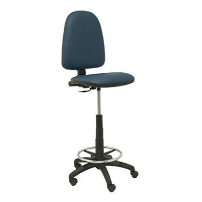 Imagen de Piqueras y Crespo Ayna Taburete ergonómico con Mecanismo de Contacto Permanente, Regulable en Altura aro reposapiés Asiento Respaldo tapizados Tejido símilpiel Color Azul Marino