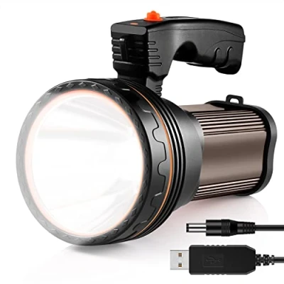 Imagen de Potente linterna recargable LED AF WAN, portátil, para hacer búsqueda, superbrillante, 9000 mAh y 7000 lúmenes, impermeable, foco reflector lateral, con USB que carga el teléfono