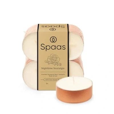 Imagen de Spaas Maxivelas de té perfumadas, 10 h, recipiente color oro rosa, paquete 8 unidades, aroma Nighttime Nostalgia
