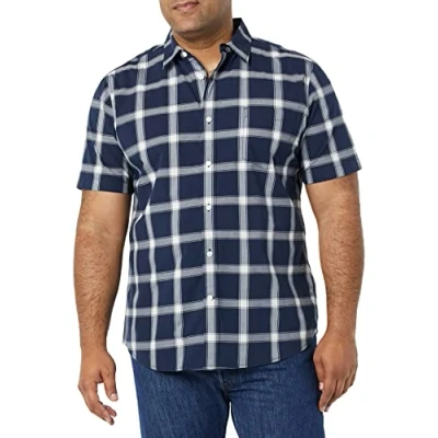 Imagen de Amazon Essentials Camisa de Popelín Manga Corta y Ajuste Entallado Hombre, Azul Marino Blanco Cuadros Vichy Grandes, XL