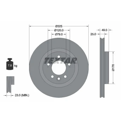 Imagen de TEXTAR 92307803 Disco de freno 325 25 05/06 120 ventilación interna revestido sin buje rueda LAND ROVER: Range Rover Sport, 4