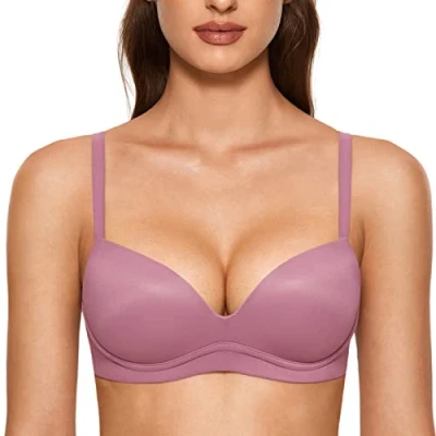 Imagen de DOBREVA Sujetador Push Up sin Aros con Relleno T Shirt Bralette para Mujer Rosa de Humo 85C