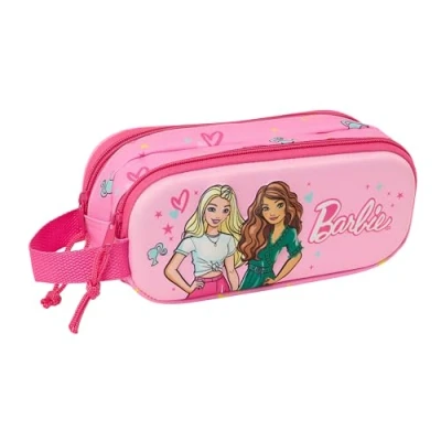Imagen de Safta Barbie 3D Portatodo Doble 3D, Estuche Infantil, Niño, Ideal para Niños en Edad Escolar, Cómodo y Versátil, Calidad Resistencia, 21x6x8 cm, Color Rosa/Fucsia