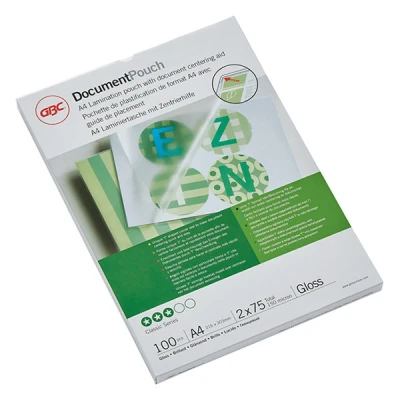 Imagen de GBC 3740400 Pack 100 Bolsas de plastificar, A4, con brillo, 125 micras, adecuados para uso en oficina y casa, proteger documentos importantes fotografías