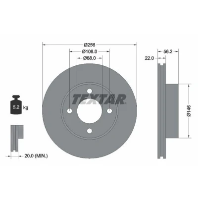 Imagen de TEXTAR 92054200 Disco de freno 256 22 04/04 108 ventilación interna sin perno sujeción rueda, buje rueda AUDI: Coupe B3, 80 B4 Berlina