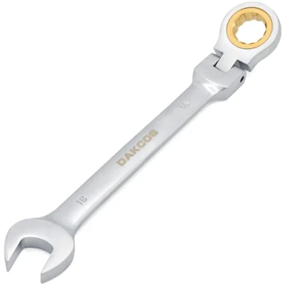 Imagen de DAKCOS Llave fija con carraca 18mm de trinquete articulada combinada cabeza flexible 180 Grados, Cr V
