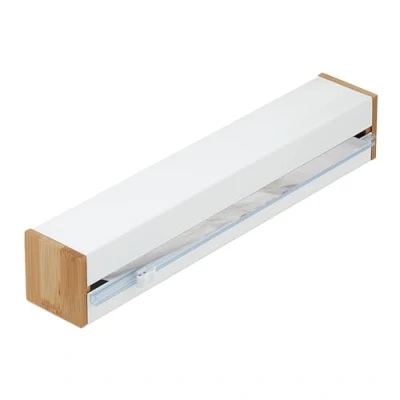 Imagen de Relaxdays Dispensador Film Transparente, Cortador Papel Aluminio, Soporte Magnético, 6x35x7cm, Blanco, Bambú