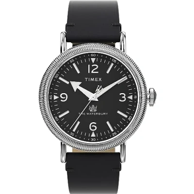 Imagen de Timex Waterbury Reloj de 40 mm para hombre, correa liberación rápida dos piezas, esfera negra, caja plateada TW2W20200