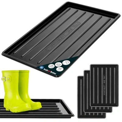 Imagen de KOTARBAU® 3 x Bandejas de goteo para zapatos, 45 30 cm, Color negro, Bases escurridoras, Bandeja con borde elevado secar calzado, Posazapatos, UNIDADES