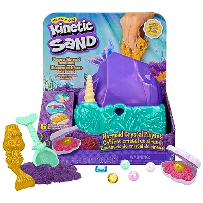Imagen de Kinetic Sand, Juego de cristal sirena, 481 g arena juego, brillante dorada, almacenamiento y herramientas, juguetes sensoriales para niños a partir 3 años