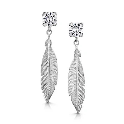 Imagen de Amberta Pendientes Colgantes para Mujer en Plata de Ley 925: Hoja con Lumini