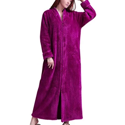 Imagen de Albornoz largo de forro polar con cremallera para mujer, azul, L