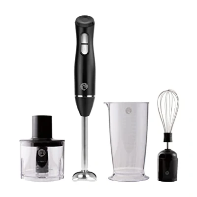 Imagen de MasterChef Batidora Mano 4 en 1, Picadora Electrica, Batidor de Varillas y Brazo Blender, 2 Velocidades, Perfecto para Hornear, hacer Sopas Aderezos, 200W, Plastico Acero Inoxidable, Negro