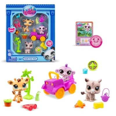 Imagen de Littlest Pet Shop, Safari Play Pack Gen 7, Pets #53, #54, #55, auténtica figura de cabeza Bobble LPS, animal juguete imaginación coleccionable, niños, adolescentes a partir 4 años