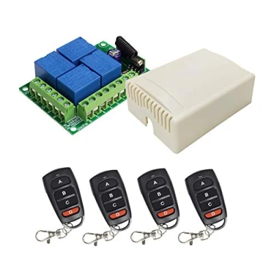 Imagen de QIACHIP 12V inalámbrico relé de control remoto interruptor receptor 433Mhz RF 4 Canales transmisores para Motor Puerta Garaje luz Cortina eléctrica