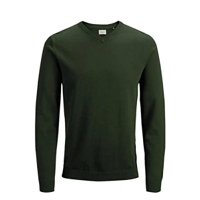 Imagen de Jack &amp; Jones Jersey de punto para hombre con cuello pico, Verde (Rosin)., XL