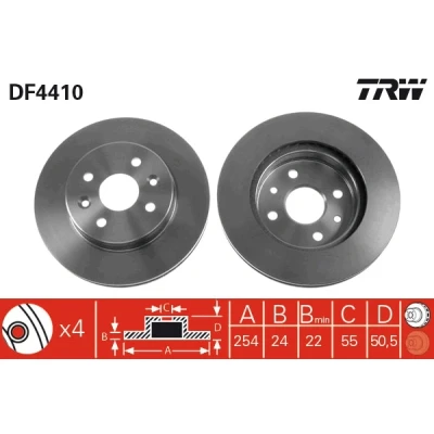 Imagen de TRW DF4410 Disco de freno 254 24 4 100 ventilado barnizado altamente carbonizado KIA: Rio I Familiar, Berlina