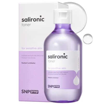Imagen de SNP Prep Salironic Toner Tónico facial acuoso coreano con BHA, Houttuynia Cordata, Manzanilla, Escualano y Ácido Hialurónico para pieles sensibles, control de sebo efecto refrescante, 220ml