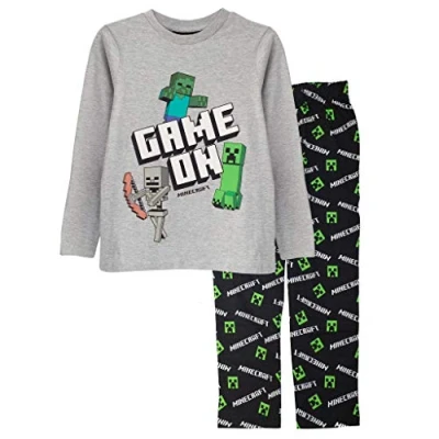Imagen de Minecraft En Juego Chicos Larga Pijamas Set Negro/Gris Brezo 110 Regalos PS4 PS5 del Jugador de Xbox, los Colegio Pijamas, Ropa niños, niños y Regalo cumpleaños Idea