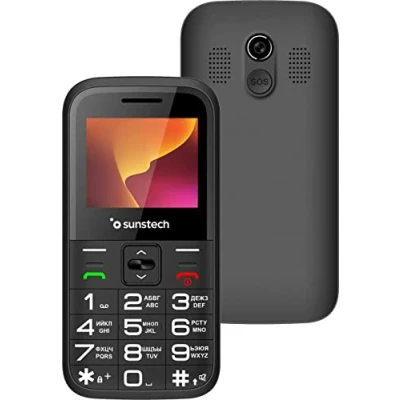 Imagen de Sunstech CEL4 Teléfono móvil con Teclas Grandes y botón SOS, literna, Radio FM Cámara para Mayores Senior Phone fácil de Usar cómodo Base Carga. Color Negro.