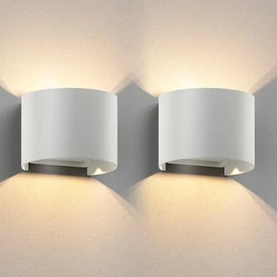 Imagen de ledscom.de 2 x Aplique RUNEL para exterior, IP65, luz ascendente/descendente, blanco mate, redondo, 1x G9 máx. 10W