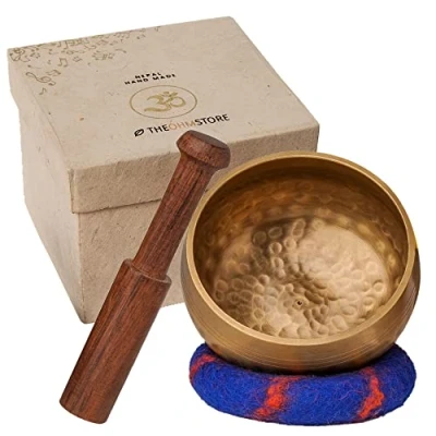 Imagen de Juego de cuencos tibetanos, cuenco sonido meditación hecho a mano en Nepal para curación y atención plena (cuenco 3.5 pulgadas con caja regalo)