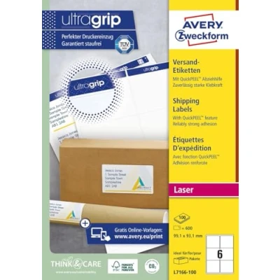 Imagen de Avery L7166 100 Blanco 600pieza(s) Etiqueta autoadhesiva (Blanco, A4, Papel, 99,1 mm, 93,1 600 pieza(s))