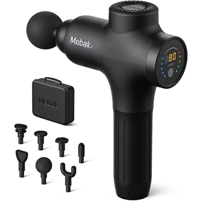 Imagen de Mebak 3 Pistola de Masaje Muscular Profesional Massage Gun Masajeadora Eléctrico Percusión Tejido Profundo Atleta Alivio del Dolor Corporal Silenciosa Pantalla LCD 7 Cabeza 5 Velocida Amplitud 12mm