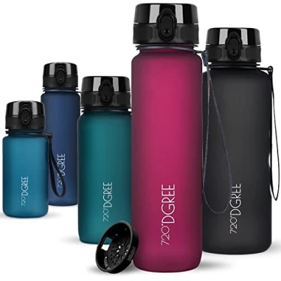 Imagen de 720DGREE Botella Agua 1 Litro “uberBottle“ Tamiz Fruta, softTouch Sin BPA, Prueba de Fugas, Reutilizable Cantimplora, Water Bottle Ideal para Deporte, Fitness, Gimnasio, Senderismo, Ciclismo