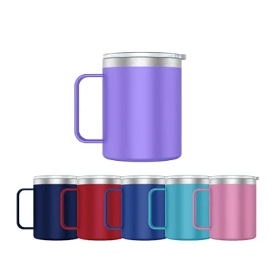 Imagen de Mi Ko Ka Taza Termo Café y Te para Llevar 400ml Térmica de Acero Inoxidable con Asa Tapa (Lila)