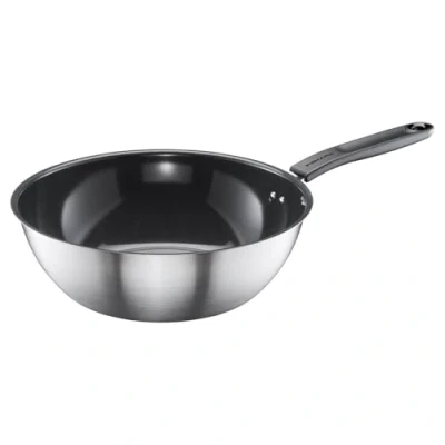 Imagen de Fiskars Wok, Ø 28 cm, Con Recubrimiento, Apta para Todas las Placas de Cocina, Acero Inoxidable Reciclado, Functional Form, Plateado/Negro, 1072313