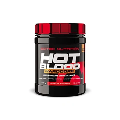 Imagen de Scitec Nutrition Hot Blood Hardcore, Bebida en polvo de pre entreno con aminoácidos y creatina, 375 g, Guaraná