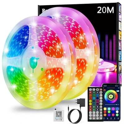Imagen de Tira LED, Luces Led 20 metros, Habitacion, RGB Bluetooth Tiras Luz Adhesiva con Control Remoto y Inteligente de APP, Cambia el Color la Musica (2x10m)